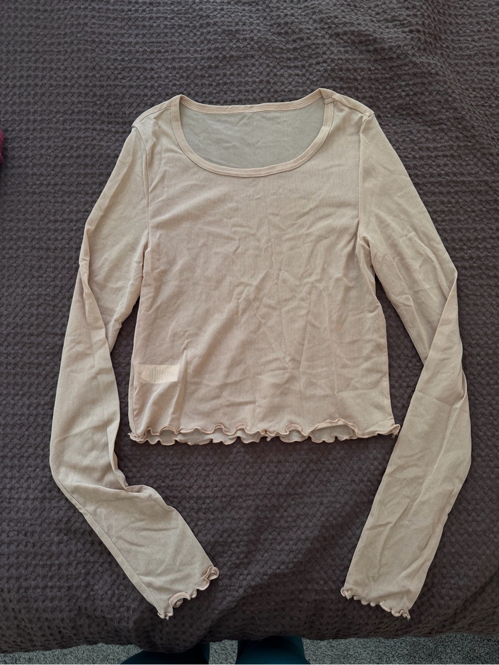 Women’s Long Sleeve Scoop Neck Top in Light Beige